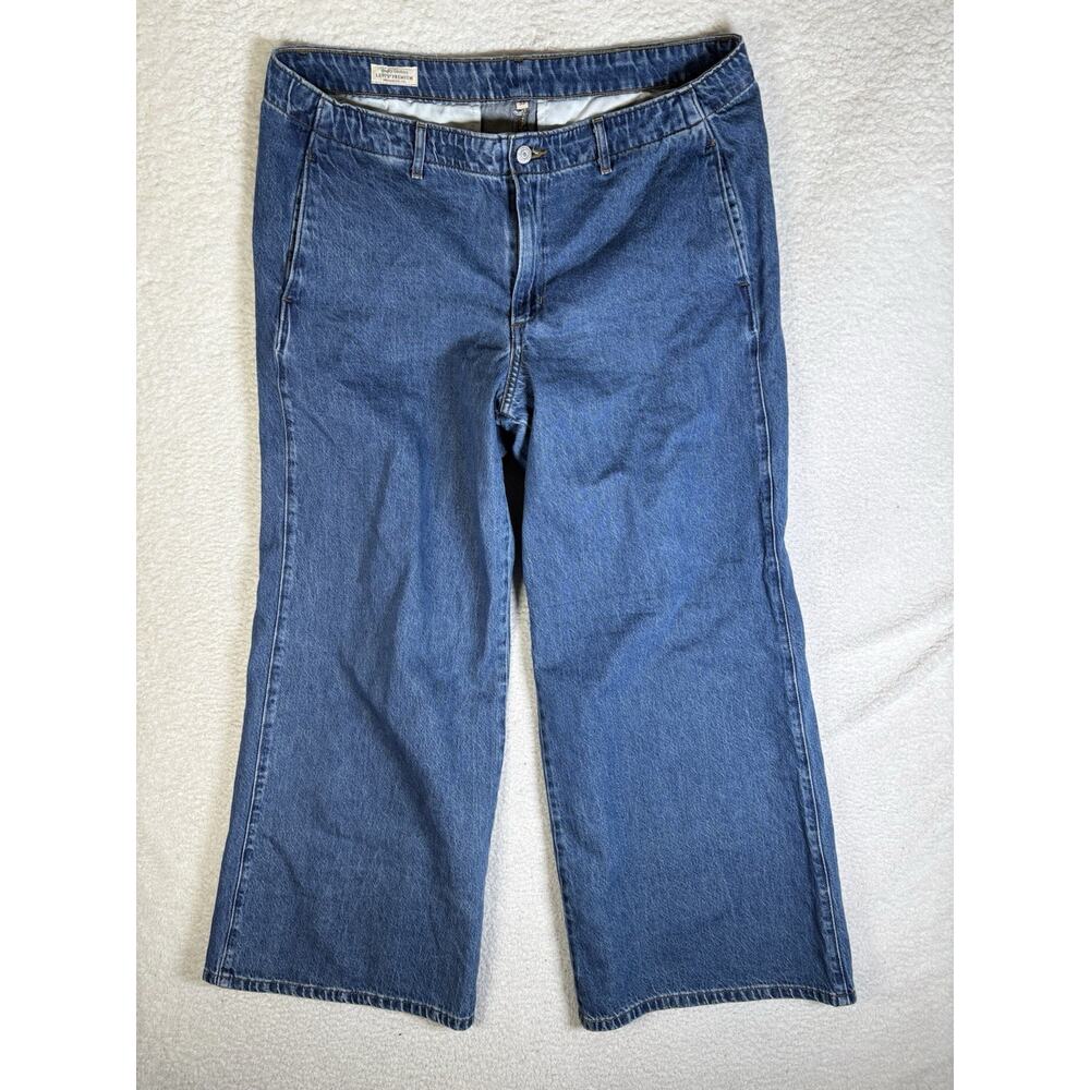 Levis Baggy Jeans Womens 38x31 Blue Premium Mile High Cropped Wide Leg Denim